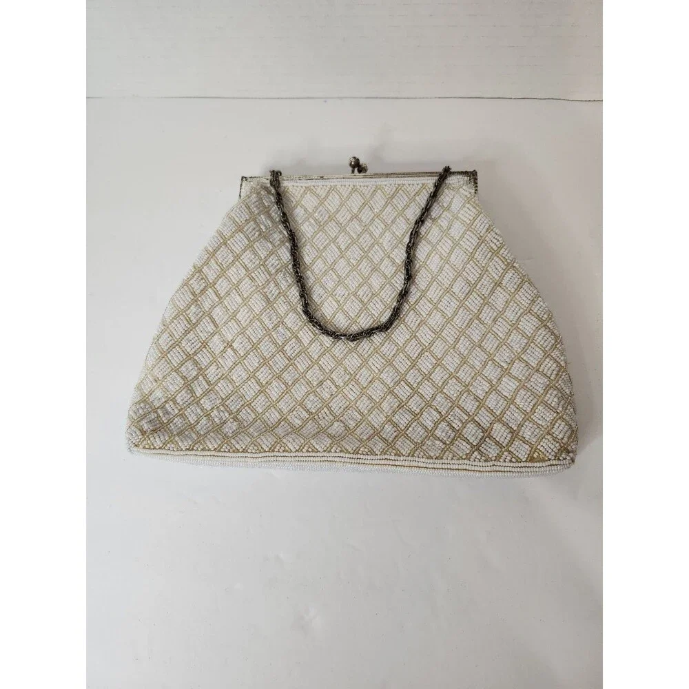 vintage white beaded clutch purse